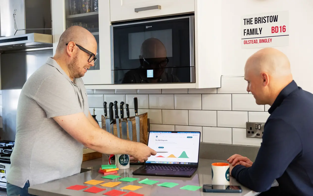 Jez Bristow mapping a client's processes with red, amber and green cards